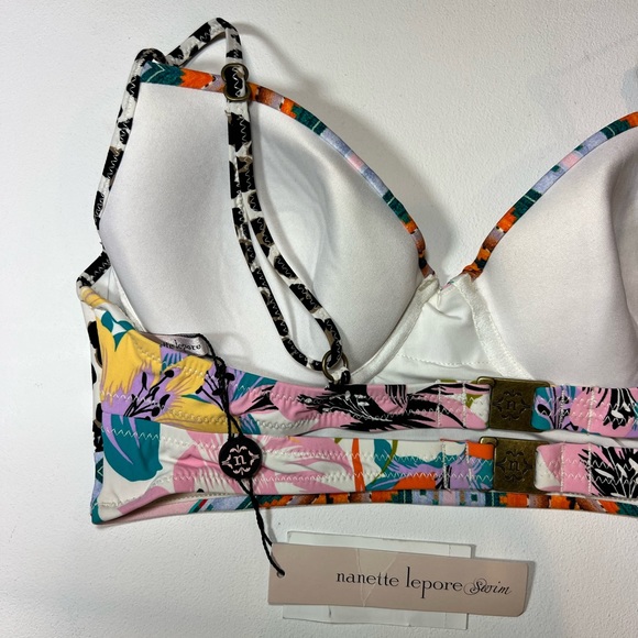 🆕 NWT Nanette Lepore Bikini Top Swimsuit Leopard Cheetah Animal Print Floral M - Picture 12 of 14